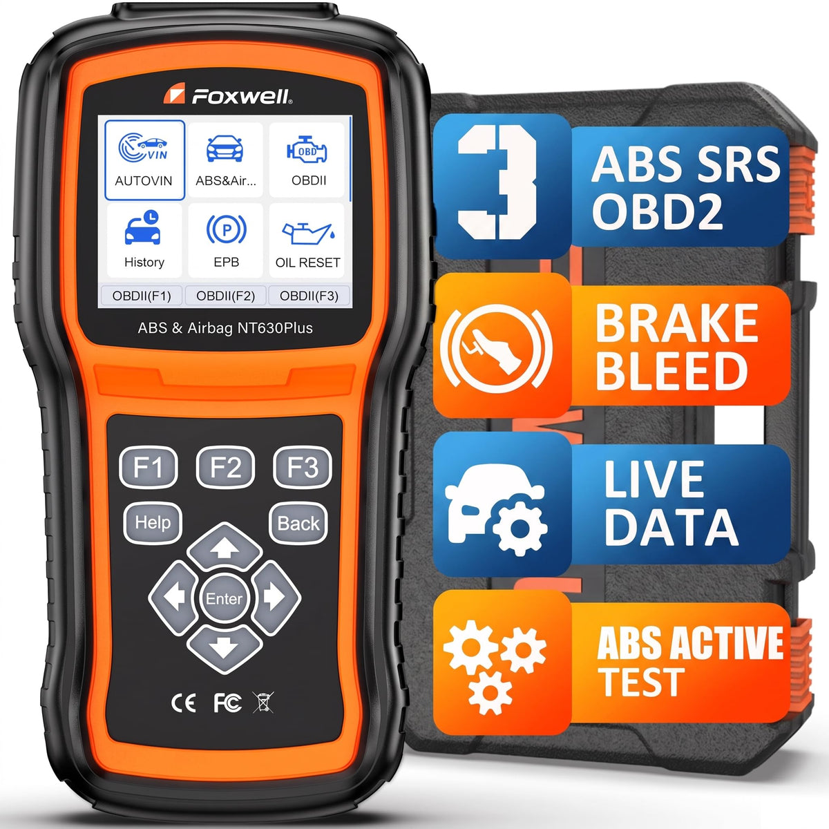 FOXWELL NT630 Plus OBD2 Scanner with ABS and SRS, Auto Bleed Code Reader