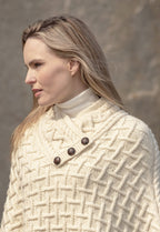 Aran Crafts Women's Cable Knit Nua Button Poncho (100% Super Soft Merino Wool)