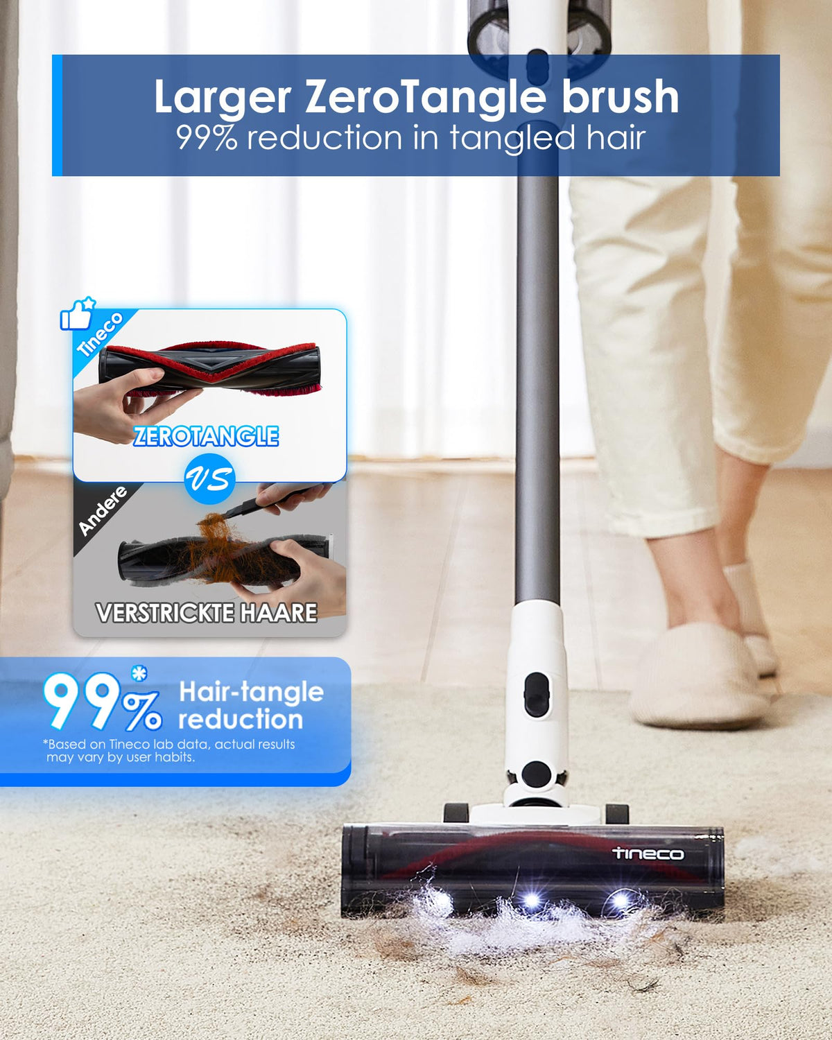 Tineco A30S Cordless Vacuum Cleaner, 160AW Suction, 60Min Runtime, 1L Larger Dustbin, ZeroTangle Brush, PureCyclone Tech, Stick Vacuum Cleaner for Pet Hair, Carpet & Hard Floor