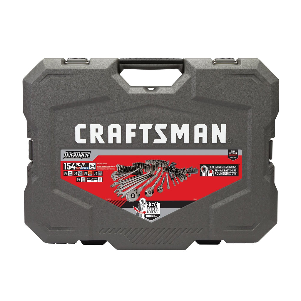 CRAFTSMAN OVERDRIVE 154-Piece Gunmetal Chrome Mechanics Tool Set, Standard SAE/Metric Socket Set, with Hard Case (CMMT99154L)
