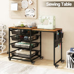 Craft Table with Wheels & Drawer,Extendable Cart with Pegboard,Retro