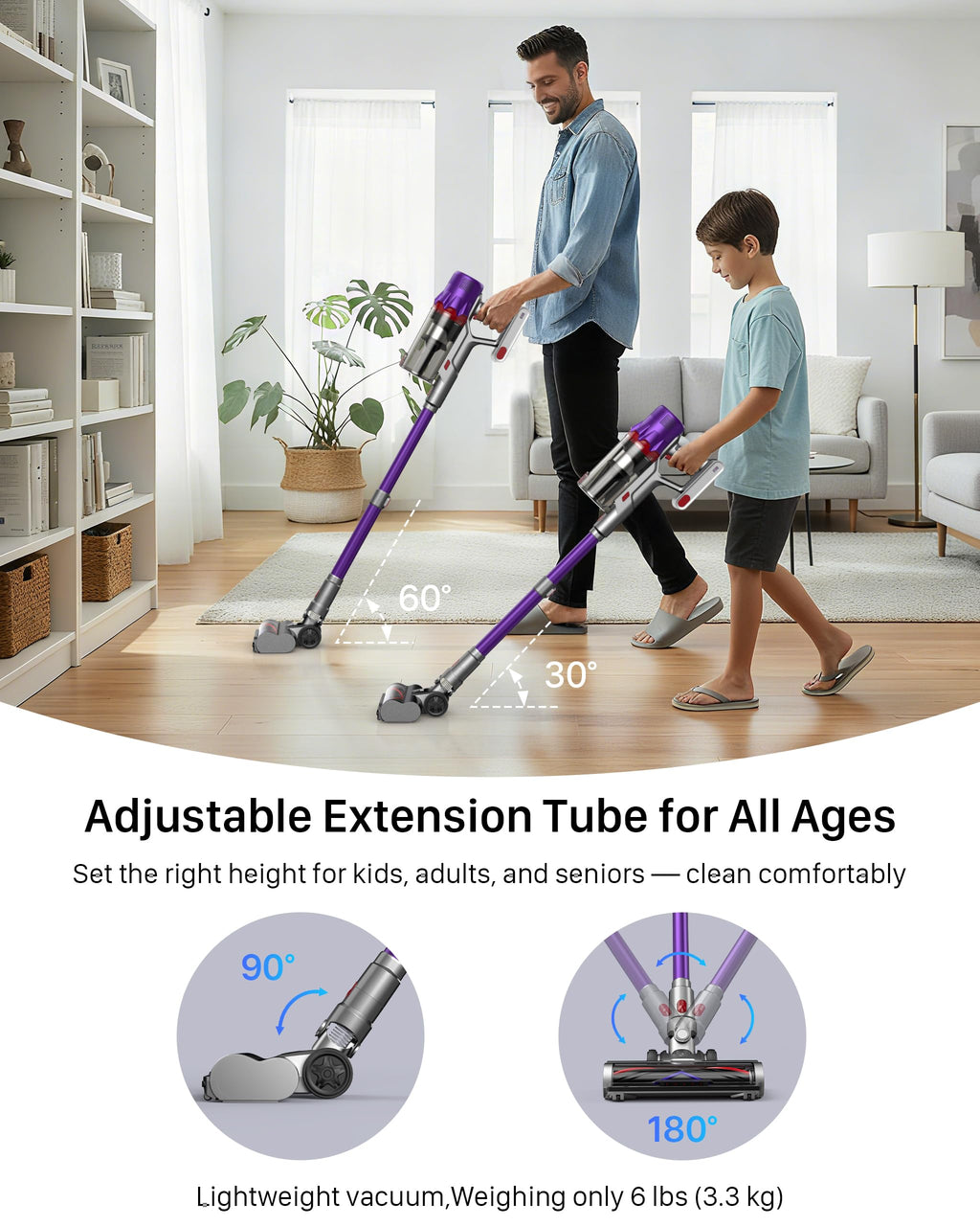 Cordless Stick Vacuum Cleaner for Home: 550W 45KPa 55 Min Runtime,Powerful Suction with HEPA Filter, Anti-Tangle Brush,Rechargeable Battery,Lightweight Vacuum for Pet Hair,Carpets & Hard Floors