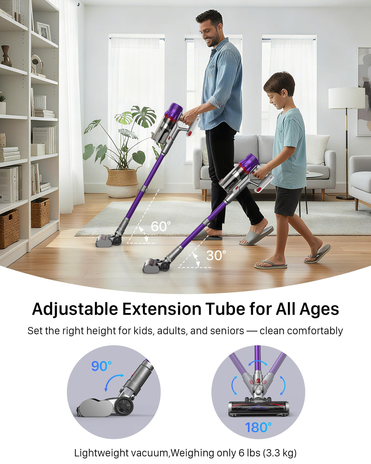 Cordless Stick Vacuum Cleaner for Home: 550W 45KPa 55 Min Runtime,Powerful Suction with HEPA Filter, Anti-Tangle Brush,Rechargeable Battery,Lightweight Vacuum for Pet Hair,Carpets & Hard Floors