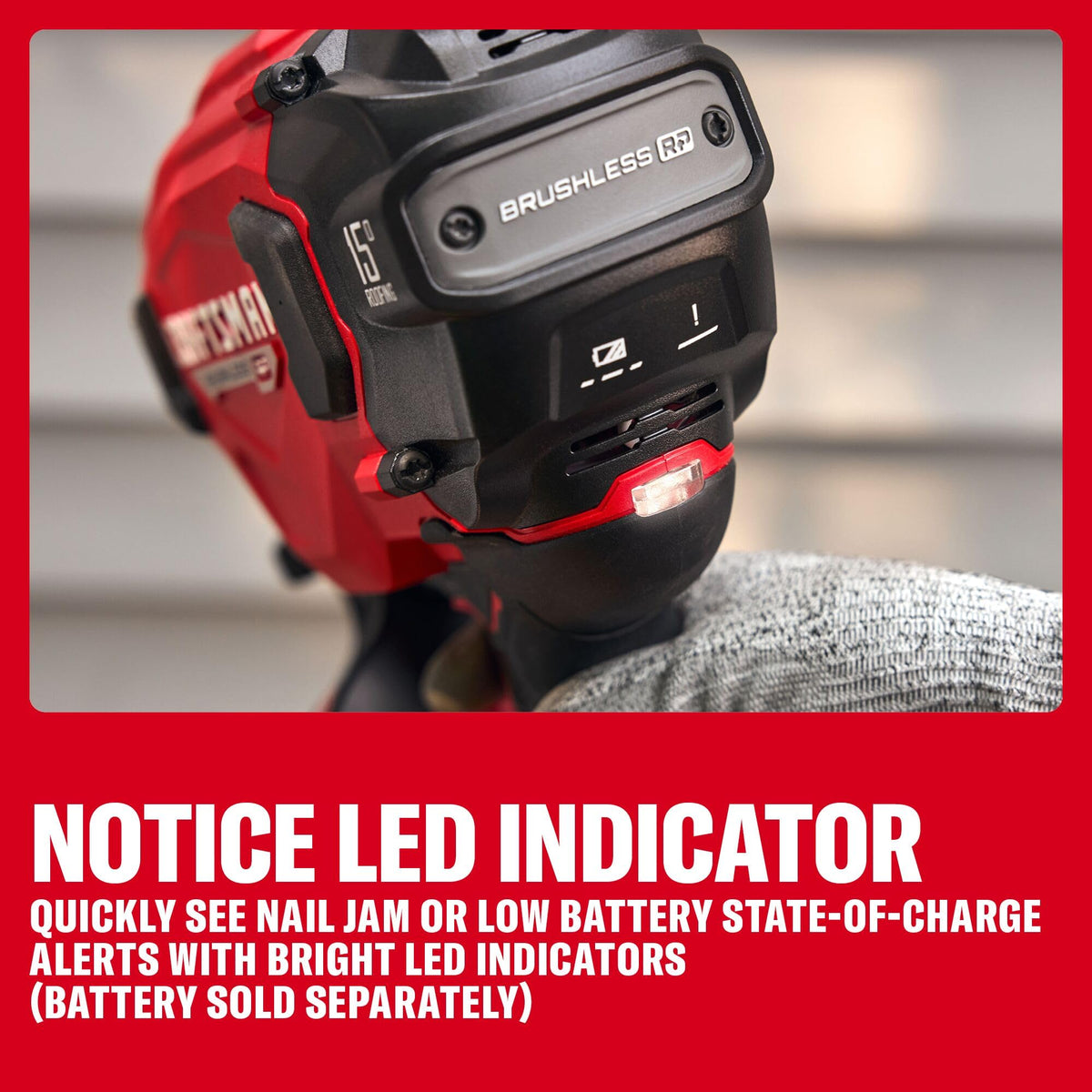 CRAFTSMAN V20 BRUSHLESS RP Cordless Roofing Nail Gun 15 Degrees (CMCN140B)