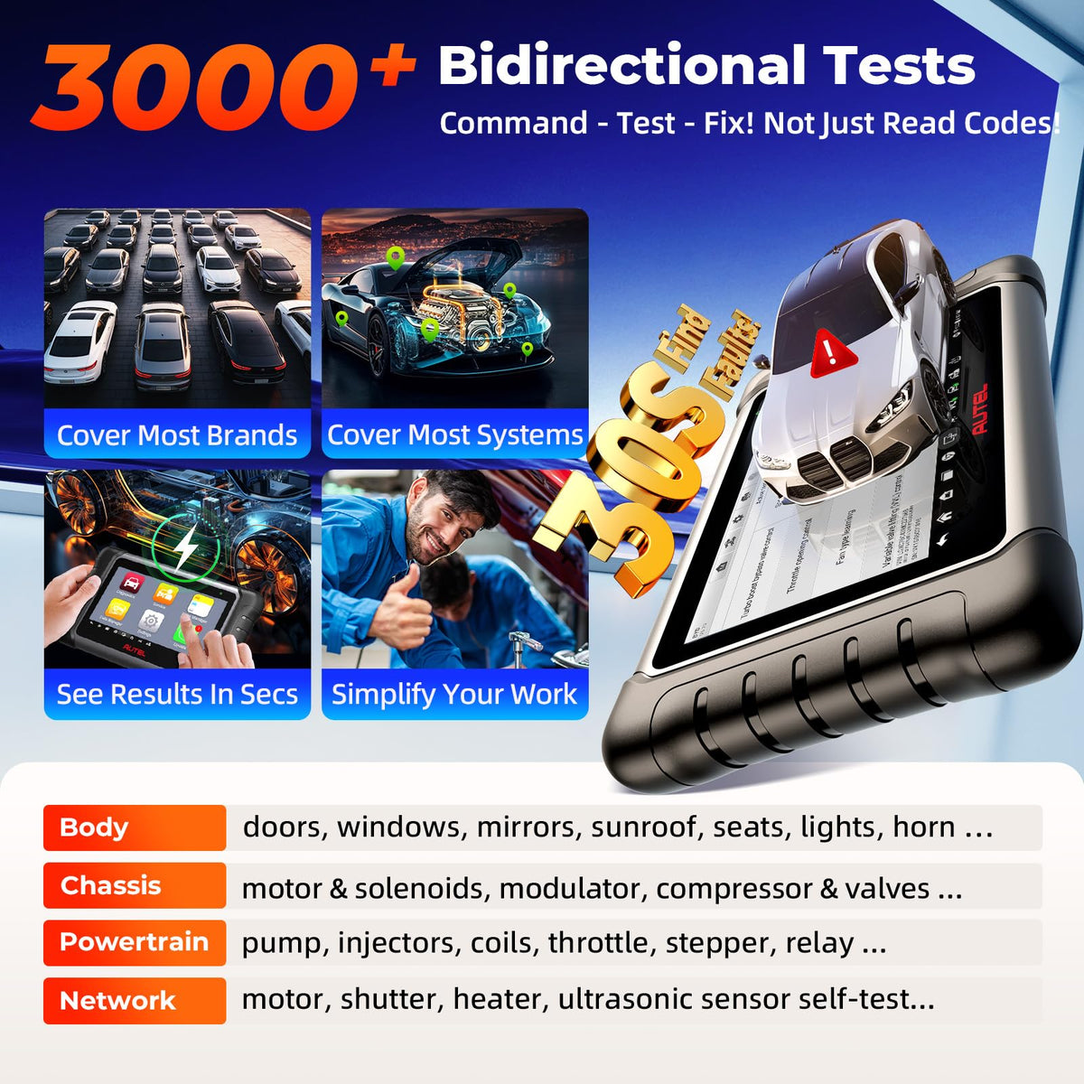Autel Scanner MaxiCOM MK808S: 2026 Bidirectional Tool as MaxiCheck MX900 MK900BT MK808BT Pro MX808S 808Z, 28+ Service for 200+ Brands, 3000+ Active Test, All System Diagnose, Injector, FCA & SGW OS 11