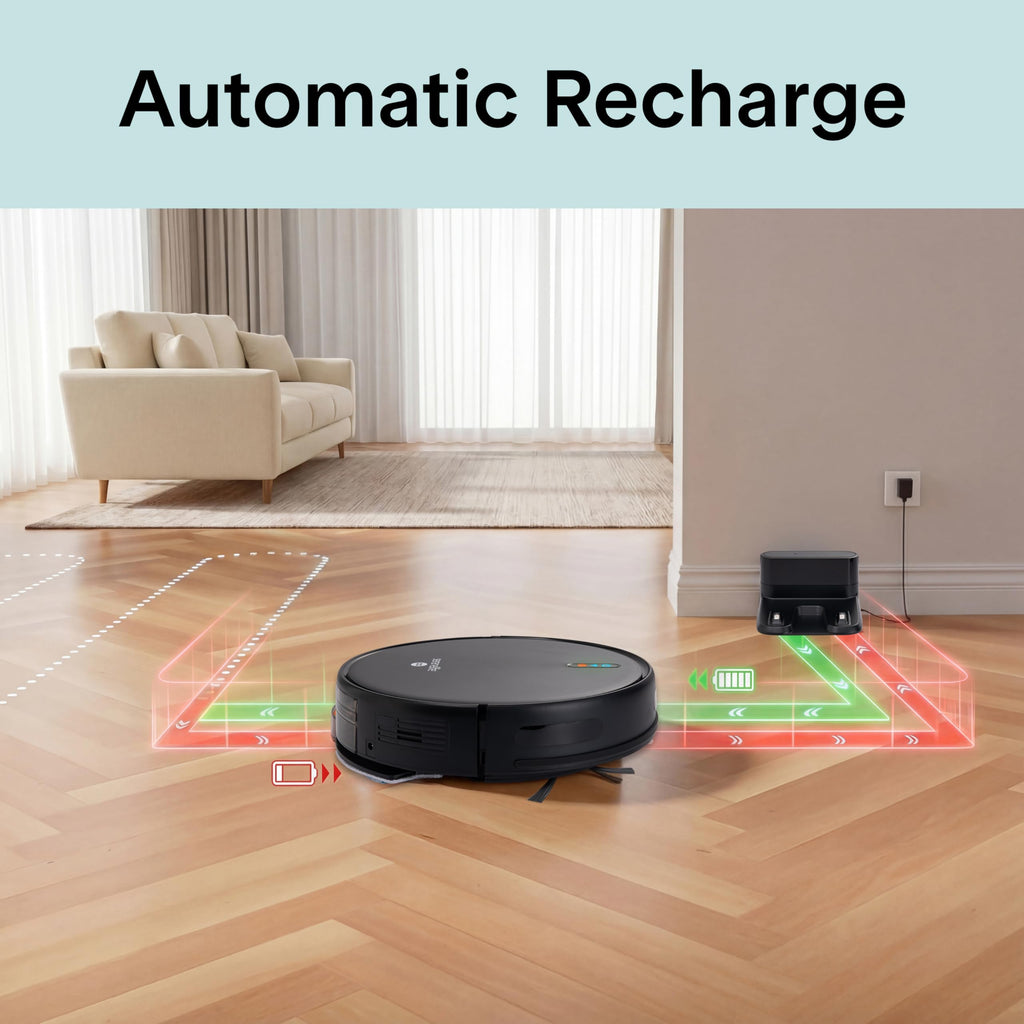 SereneLife Automatic Robot Vacuum Cleaner and Mop Combo, Pro Edition with Upgraded Battery, Extreme Suction, Internal Water Tank - Smart App Control, Ideal for Pet Hair, Carpet and Hard Floors, Black