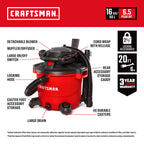 CRAFTSMAN CMXEVBE17607 16 Gal. 6.5 Peak HP Wet Dry Vac with Detach Blower