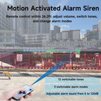 Motion Sensor Alarm 120dB Horn Adjustable Volume Tones Waterproof LED Strobe Light Sirens Motion Detector Alarm System for Factories, Warehouses and Docks Security AC110-120 V SLA-01W