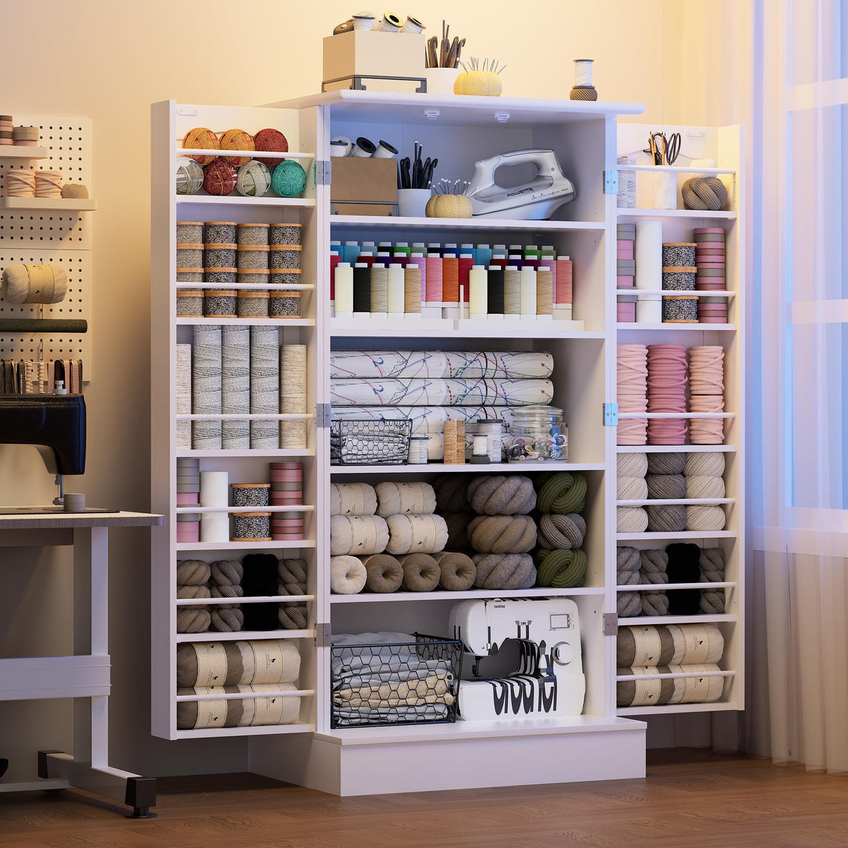 72" Tall Sewing Craft Storage Cabinet with Adjustable Shelves