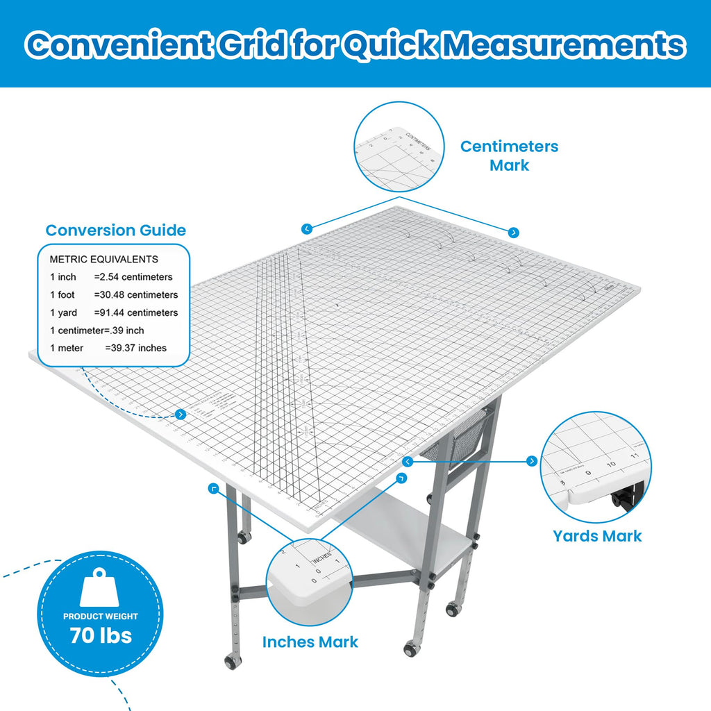 Sew Ready Foldable Hobby and Cutting Grid Table, White, 58.75 x 36.5 Inch