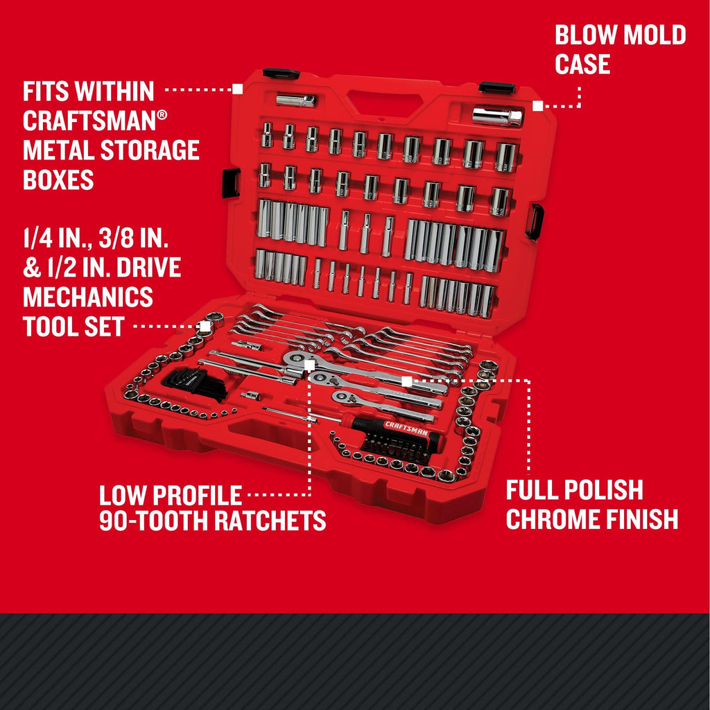 CRAFTSMAN Socket Set, 159 Piece Socket Wrench Set Mechanics Tools 1/4-in., 3/8-in., and 1/2-in(, 6 Point and 12 Point, 90-Tooth (CMMT12125)