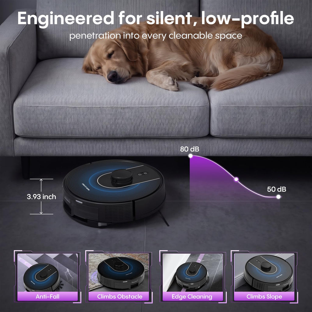 Bagotte Robot Vacuum and Mop Combo,6000Pa LiDAR Navigation Robotic Vacuum Cleaner,Self-Emptying Station for 90 Days,Wi-Fi/App/Voice Control,Ideal for Carpets&Hard Floors