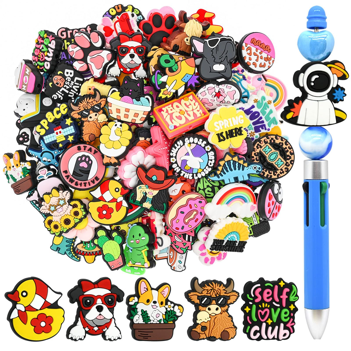 500Pcs Random Silicone Focal Beads for Pens Keychains DIY Jewelry Making