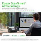 Epson Workforce ES-590W Wireless & USB High-Speed AI & Cloud Ready Desktop Color Duplex Document Scanner for Mac & PC, up to 45 ppm, Large 4.3" Color Touchscreen, 100-Page Auto Document Feeder