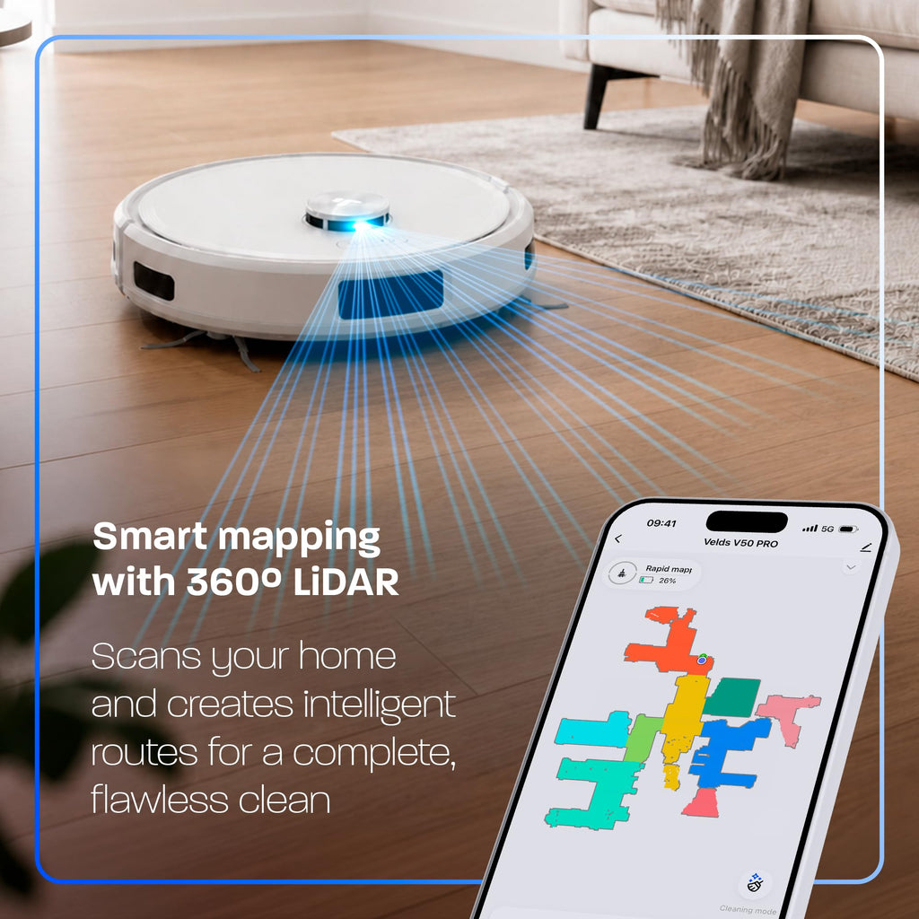 V50 PRO Robot Vacuum and Mop, 10,000Pa Suction, Self-Emptying Base, 360° LiDAR Navigation, Dual Rotating Mops, App/Alexa/Google Control, Ideal for Pet Hair, Carpet & Hard Floors