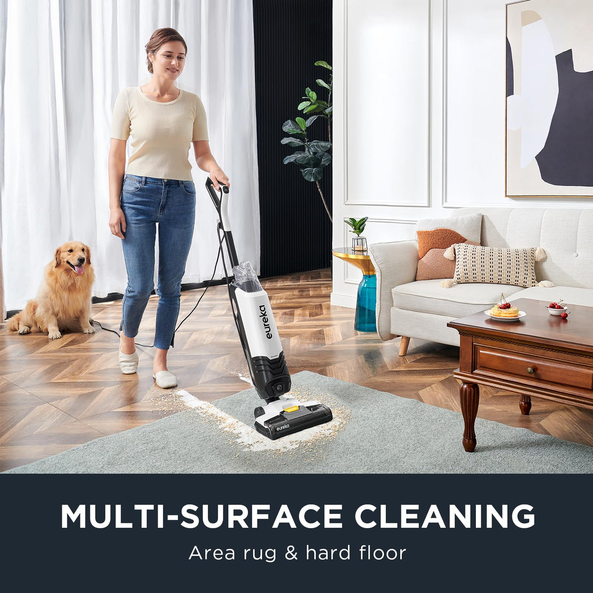 Eureka Wet Dry Vacuum Cleaner Cordless, Mop Vacuum Cleaner with Self-Cleaning System, Lightweight Hardwood Floors Vacuum for Pets and Sticky Messes, Black and White, NEW200