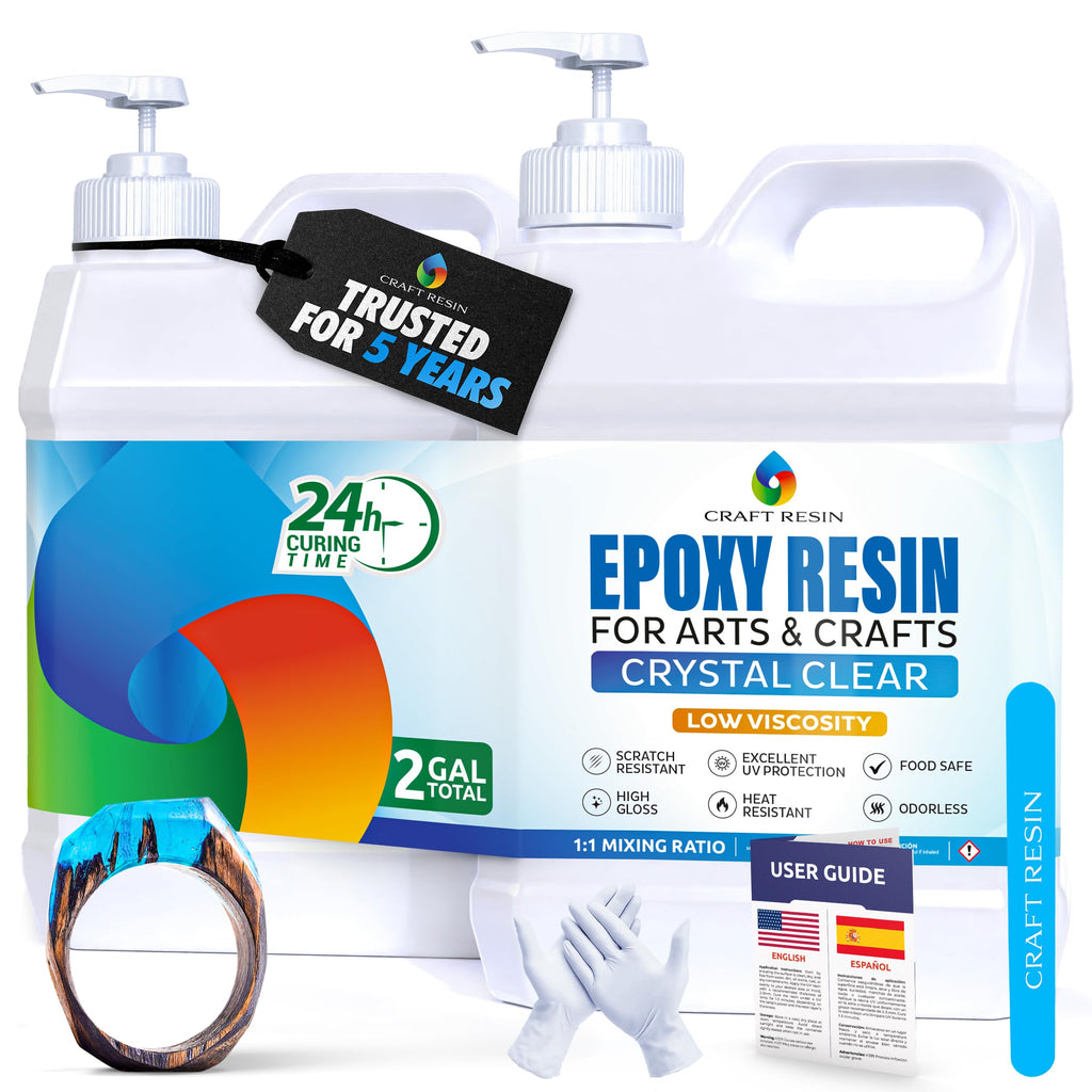 Craft Resin Crystal Clear Epoxy Resin Kit, Low Odor, UV Resistant, 2 Gallon
