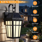 2 Pack Solar Outdoor Wall Lights, 16" Large Motion Sensor Exterior Lighting Fixtures, Dusk to Dawn Black Porch Light Lantern with Buble Glass, Waterproof Modern Outside Light for House Patio Garage