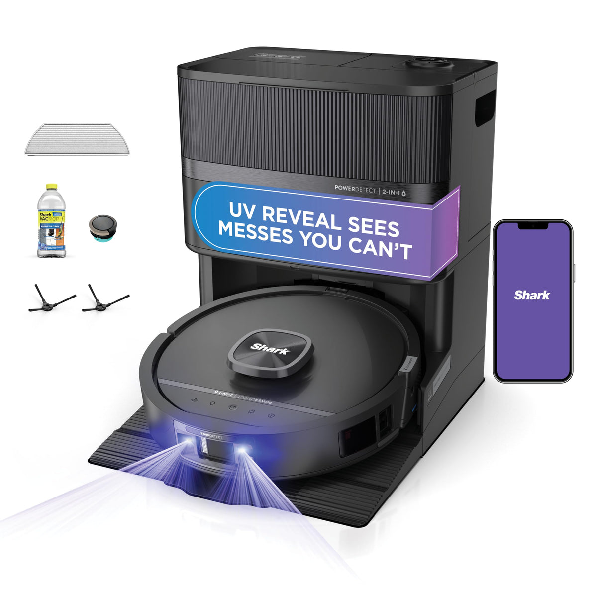 Shark PowerDetect UV Reveal 2-in-1 Robot Vacuum & Mop, Black, RV3020XE
