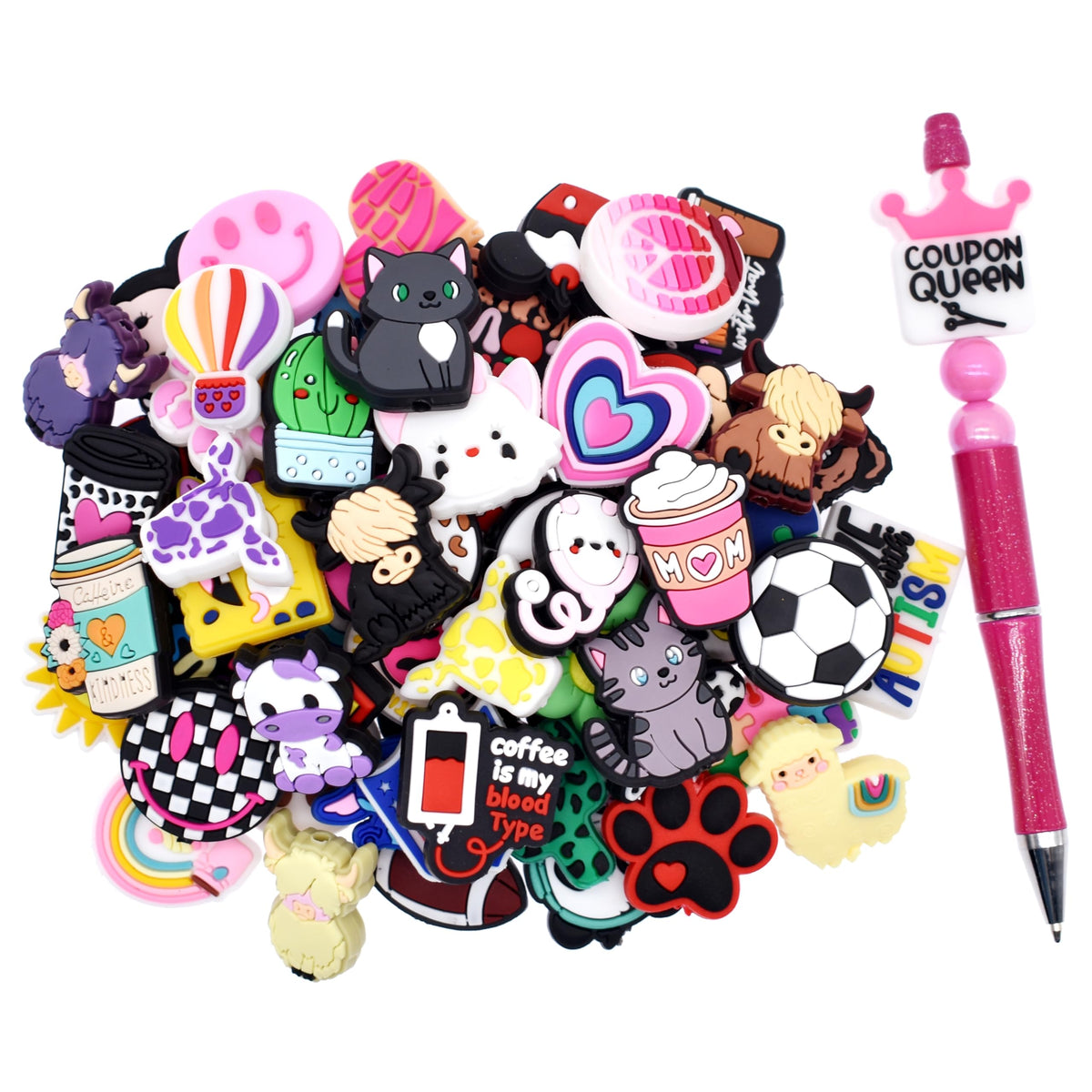 500Pcs Random Silicone Focal Beads for Pens Keychains DIY Jewelry Making
