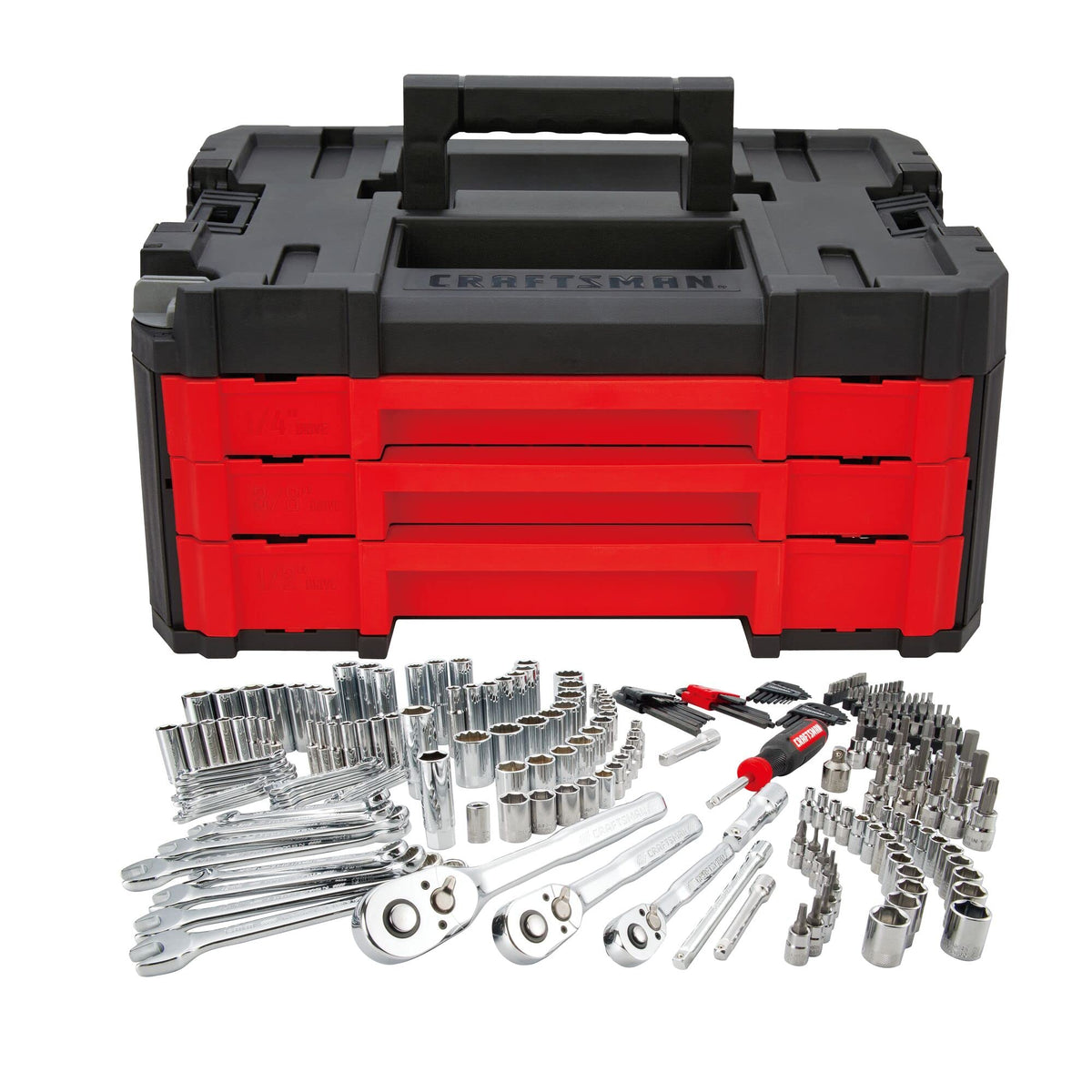 Craftsman 262-Piece Mechanic Tool Set with 3-Drawer VERSASTACK Box, SAE and Metric Socket Set, Car and Motorcycle Tool Kit with Combination Wrenches and Spark Plug Sockets, 90-Tooth (CMMT45309)