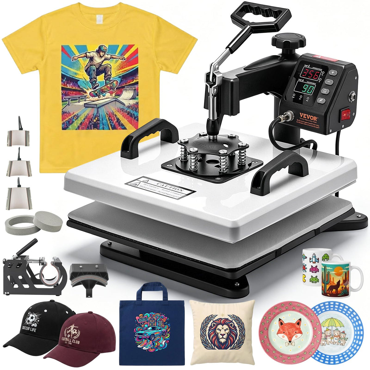 VEVOR Heat Press Machine, 15 x 15 in, 8-in-1 Multifunction, 360° Swing Away, Heat Up Fast and Even, Digital Precise Control, Sublimation Press Machine for T-Shirts, Mugs, Tumblers, Caps, Plates