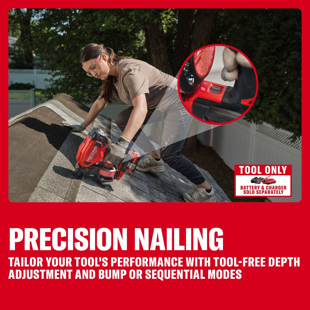 CRAFTSMAN V20 BRUSHLESS RP Cordless Roofing Nail Gun 15 Degrees (CMCN140B)