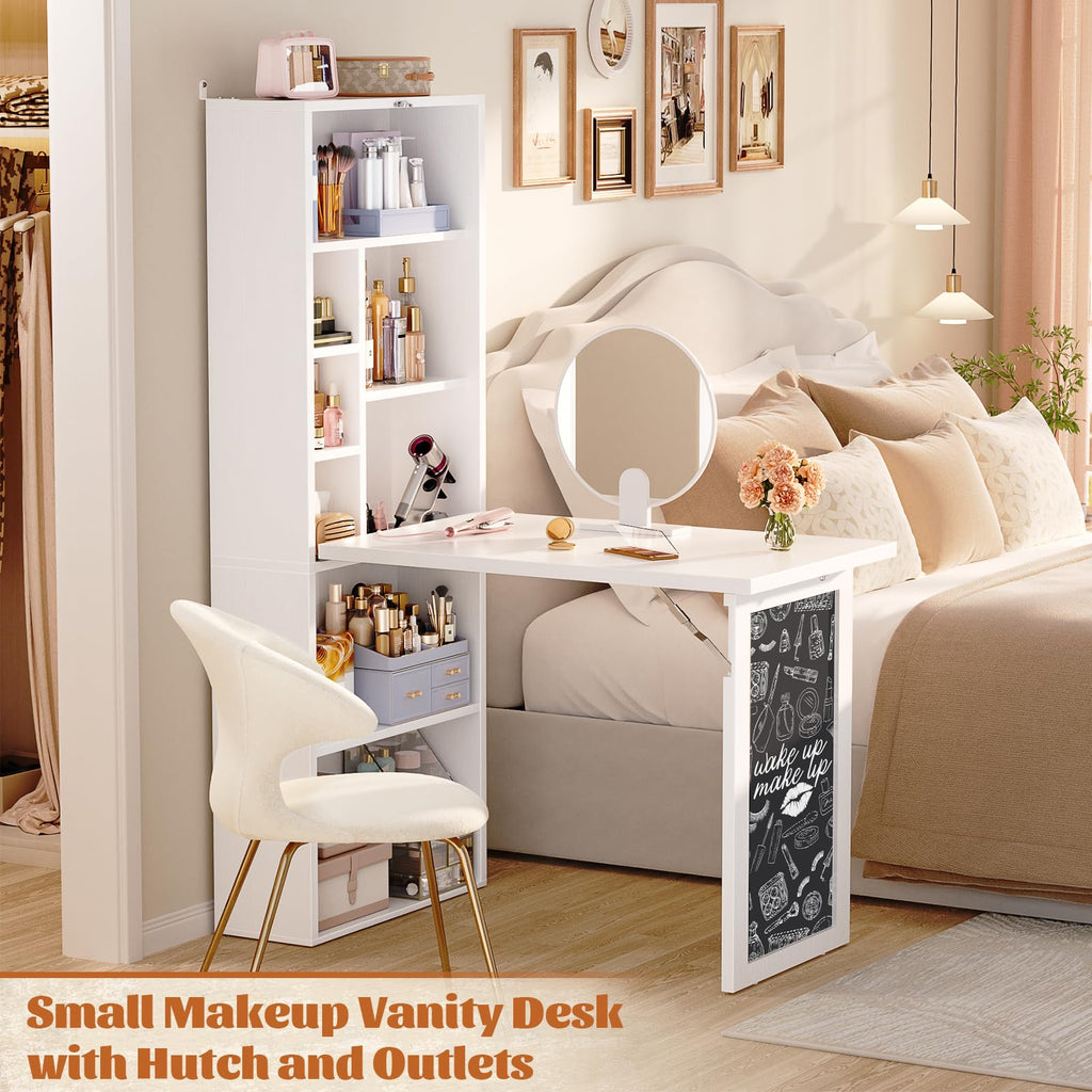Small Folding Desk with Outlets, Fold-Out Murphy Desk Craft Table