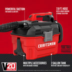 CRAFTSMAN V20 Cordless Vacuum Cleaner, Vac Wet/Dry, 2 Gallon, 7ft Hose, Bare Tool Only (CMCV002B)