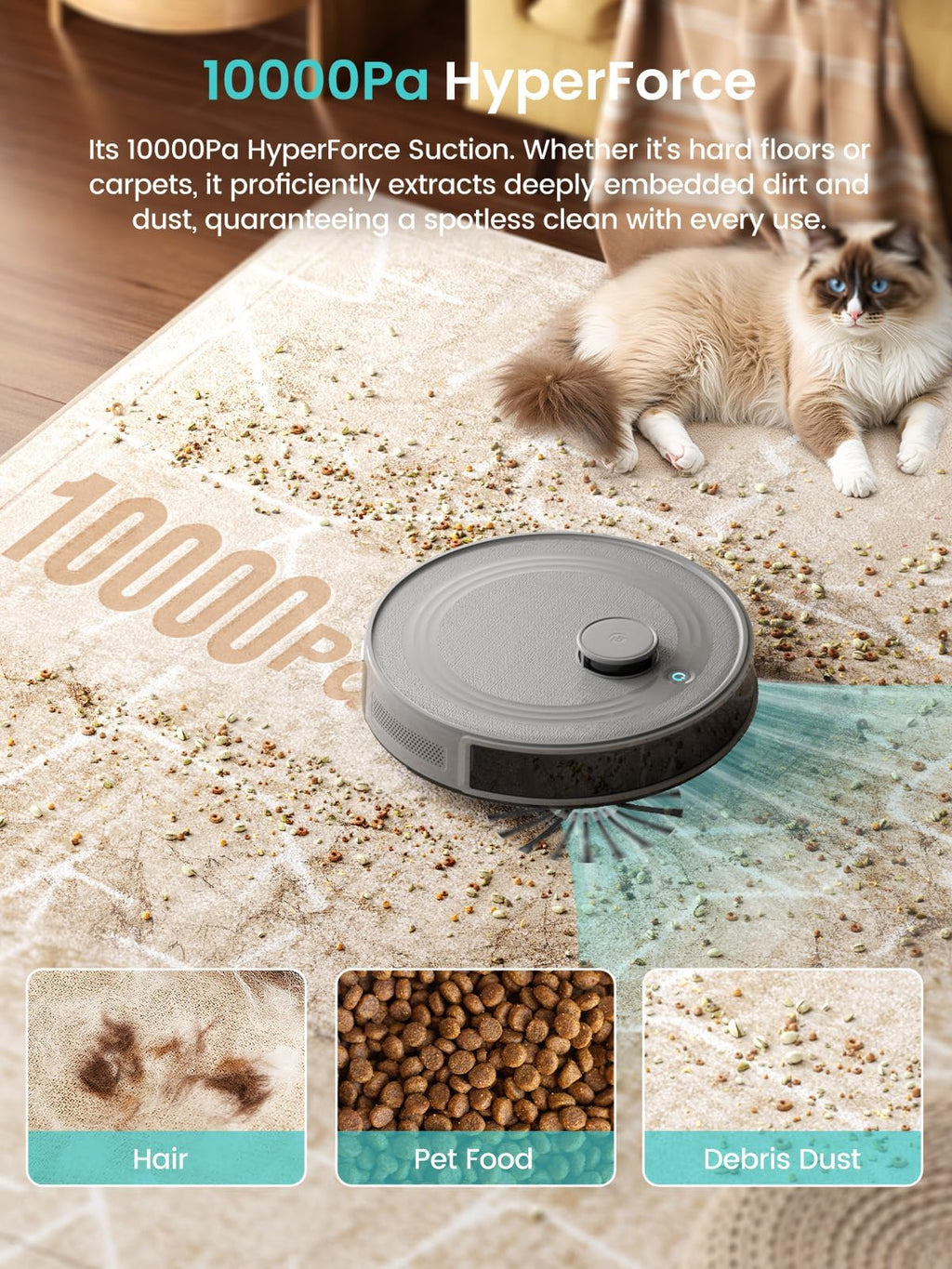 Lefant Robot Vacuum and Mop Combo, 10000Pa Suction, 75-Day Self-Emptying Base with Multi-Floor Mapping, 240Min Runtime, Ideal for Pet Hair & Carpets, Wi-Fi/Alexa/App Control, M2S Plus