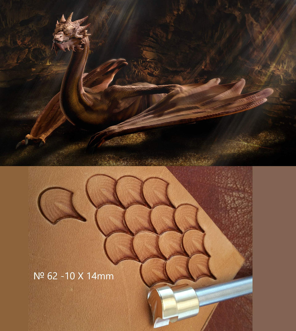 DandS ltd Leather Stamp Tool Set, Dragon Scale, Professional Steel Craft Tool for Leatherworking, Embossing, Carving & Stamping Leather Projects, Belts & DIY Projects Compatible with Mallet #62Set