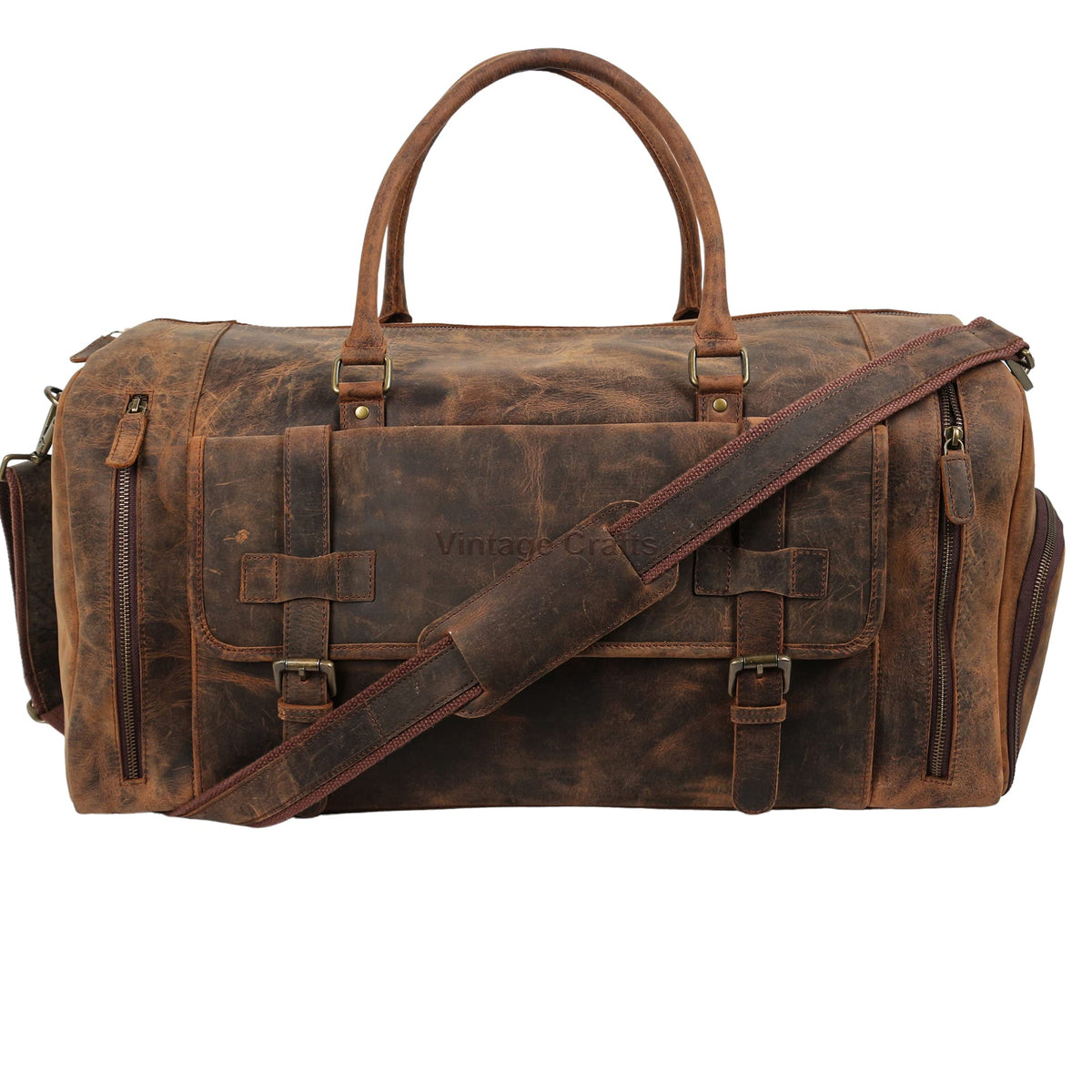22 Inch Genuine Leather Full Grain Duffel Bag | Overnight Travel Weekend Sports Gym Traveling | Carryon Durable Cabin With Shoe Compartment For Men and Women