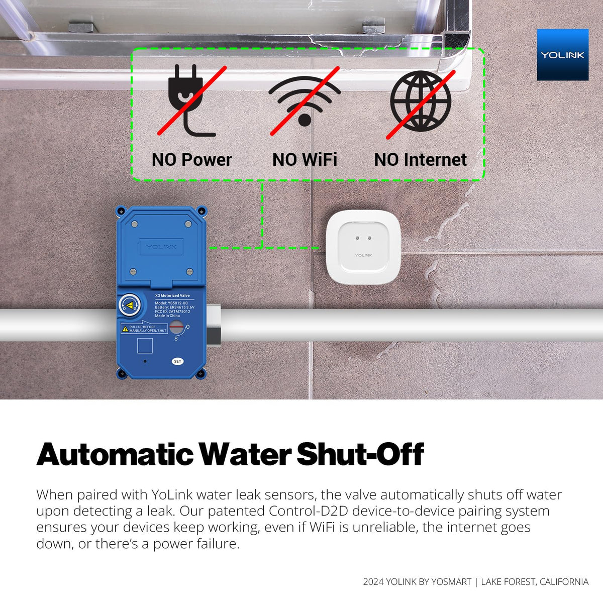 YoLink X3 Water Shutoff Kit: 0.75" Valve + 3-Pack Sensors + Hub