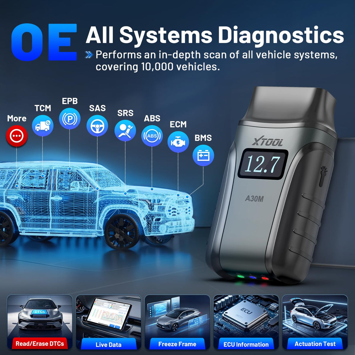 XTOOL A30M Bidirectional Scan Tool, All System OBD2 Scanner Diagnostic Tool