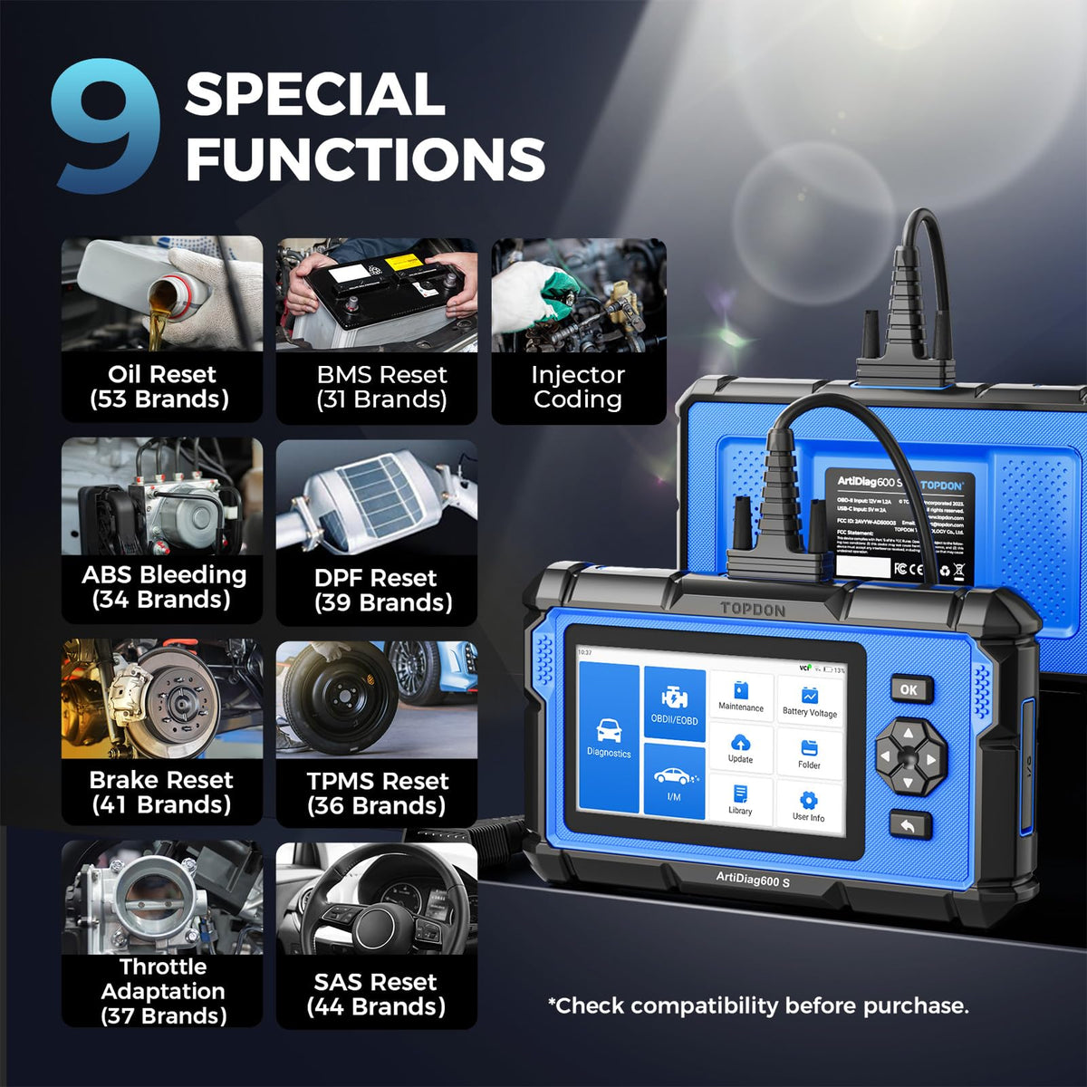 TOPDON AD600S OBD2 Scanner, Engine ABS SRS Transmission Diagnostic Tool