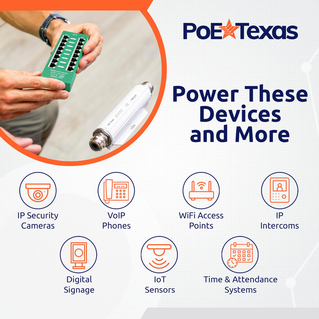 PoE Texas 8-Port Active Mode A PoE+ Injector, 56V 120W Supply