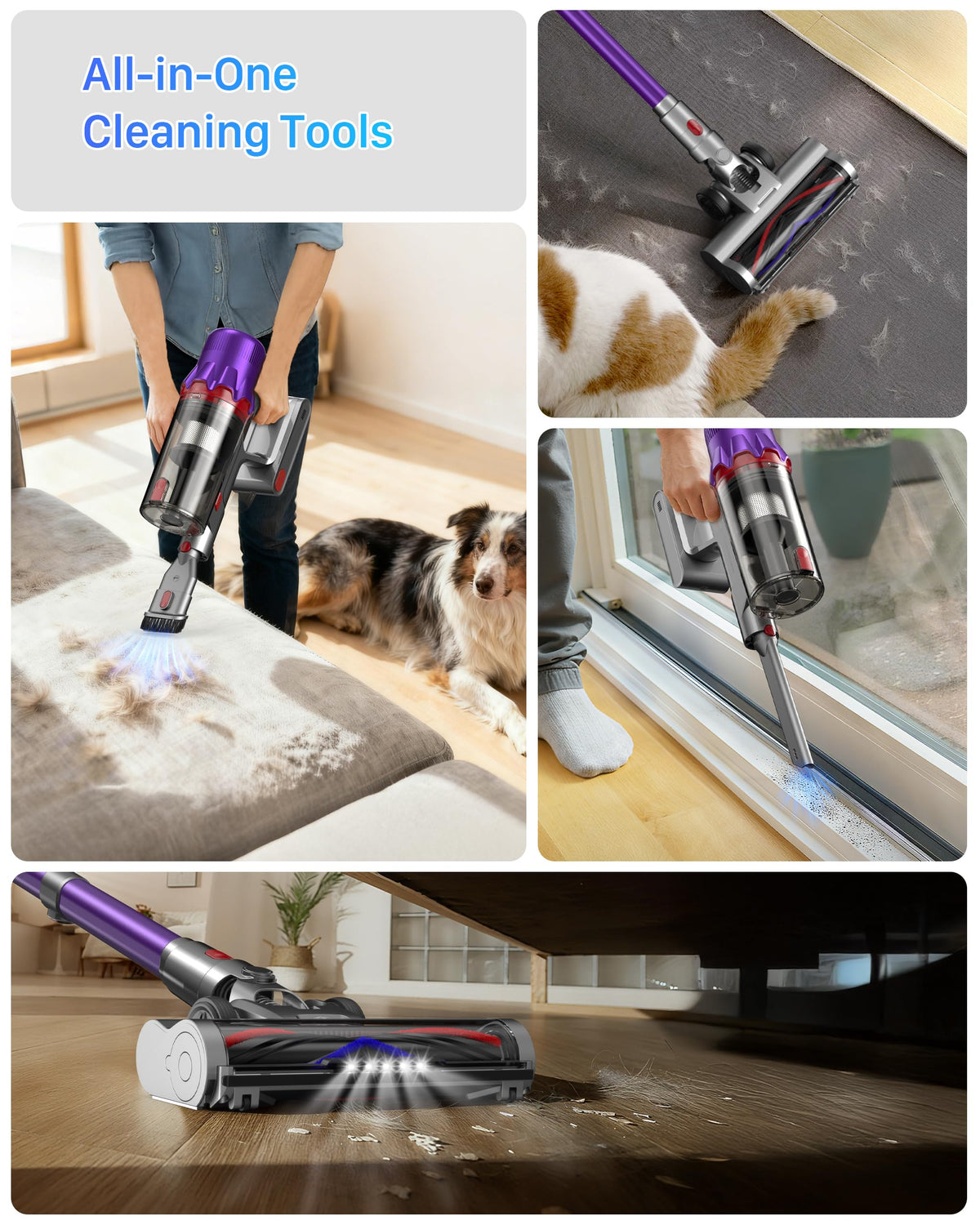 Cordless Stick Vacuum Cleaner for Home: 550W 45KPa 55 Min Runtime,Powerful Suction with HEPA Filter, Anti-Tangle Brush,Rechargeable Battery,Lightweight Vacuum for Pet Hair,Carpets & Hard Floors