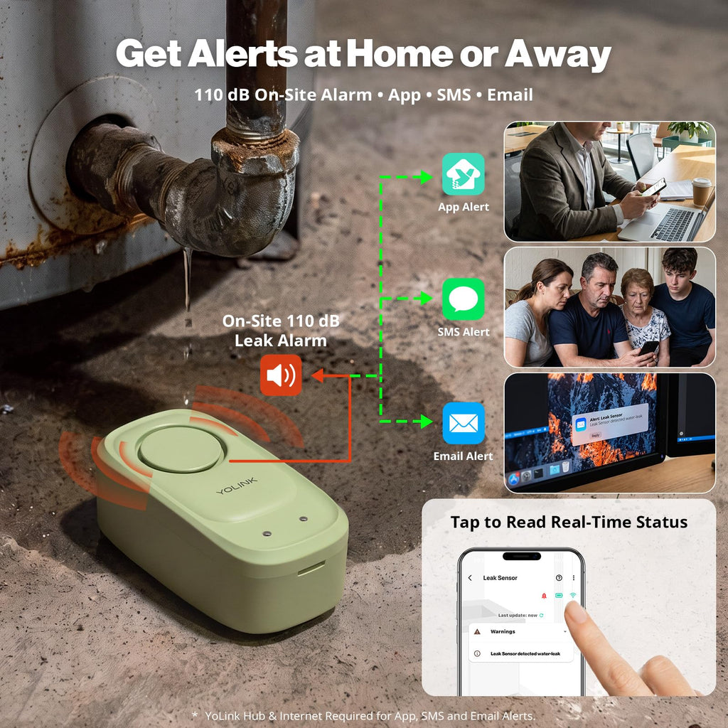 YoLink Class E Sensor Water Leak Sensor 5 Kit: 3-Pack + Hub