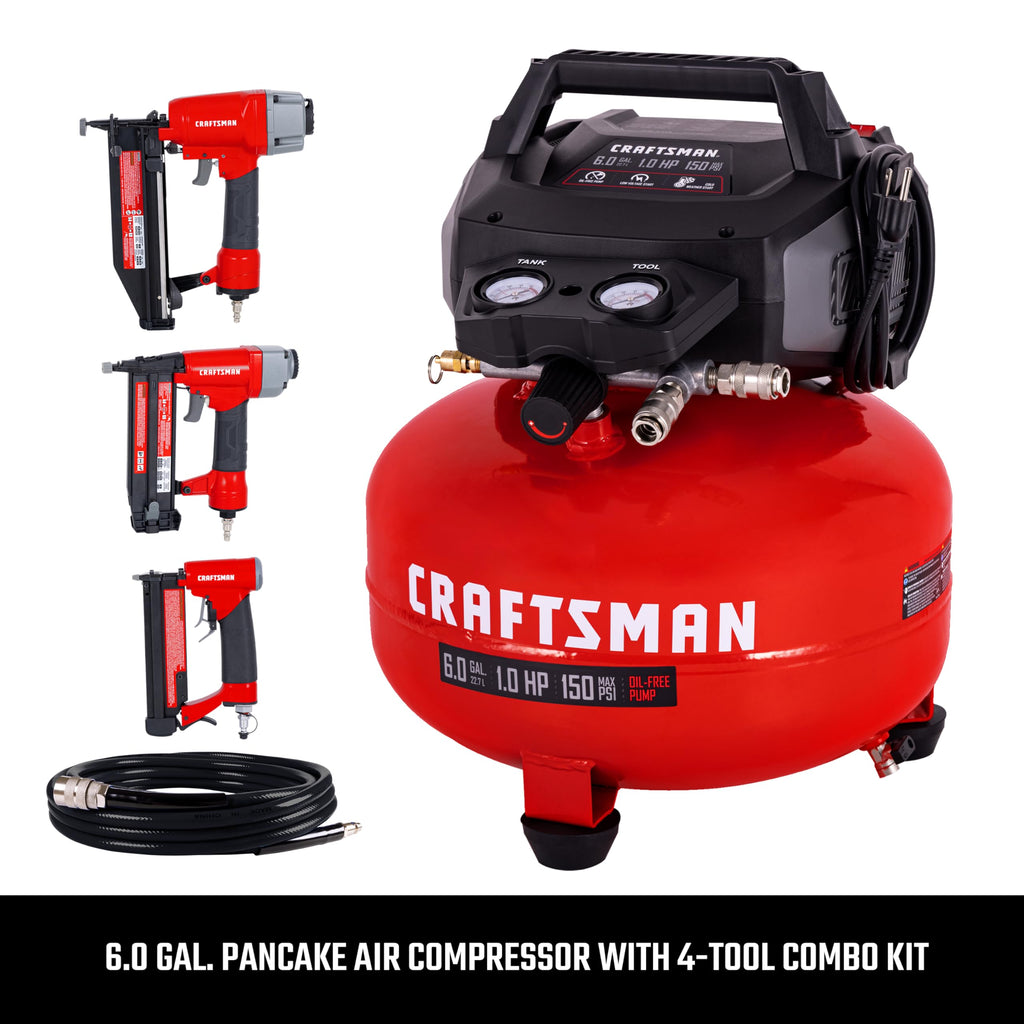 Craftsman 6Gal Pancake Air Compressor 4-Tool Combo Kit, Oil-Free, 150 PSI