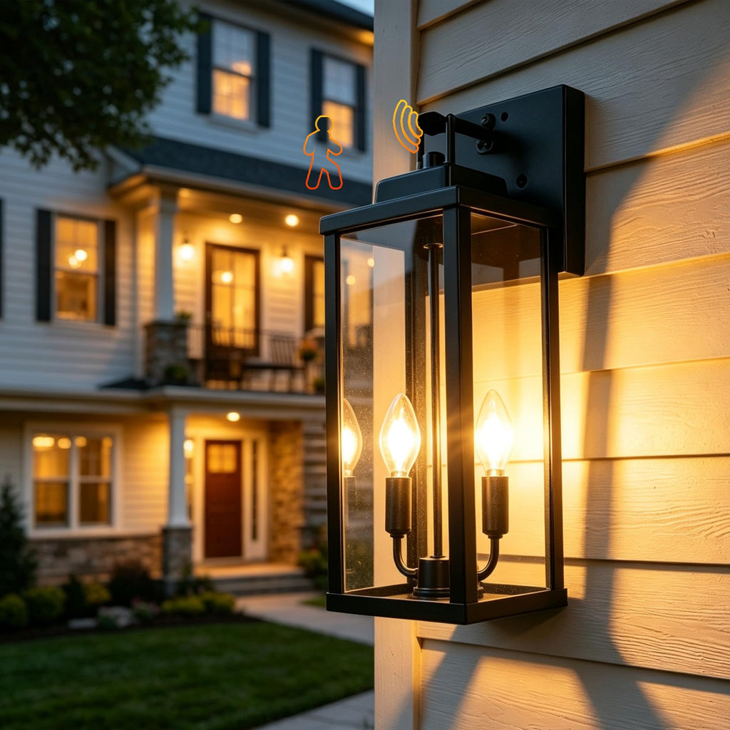 20 Inch Motion Sensor Dawn to Dusk Outdoor Sensor Light Fixture Anti-Rust Exterior Wall Lighting Waterproof Outdoor Wall Lantern for Porch Patio Front Door Garage - 2 Pack