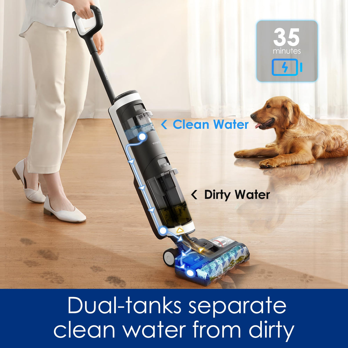 Tineco Floor ONE S3 Cordless Hardwood Floors Cleaner, Lightweight Wet Dry Vacuum Cleaners for Multi-Surface Cleaning with Smart Control System (Renewed)