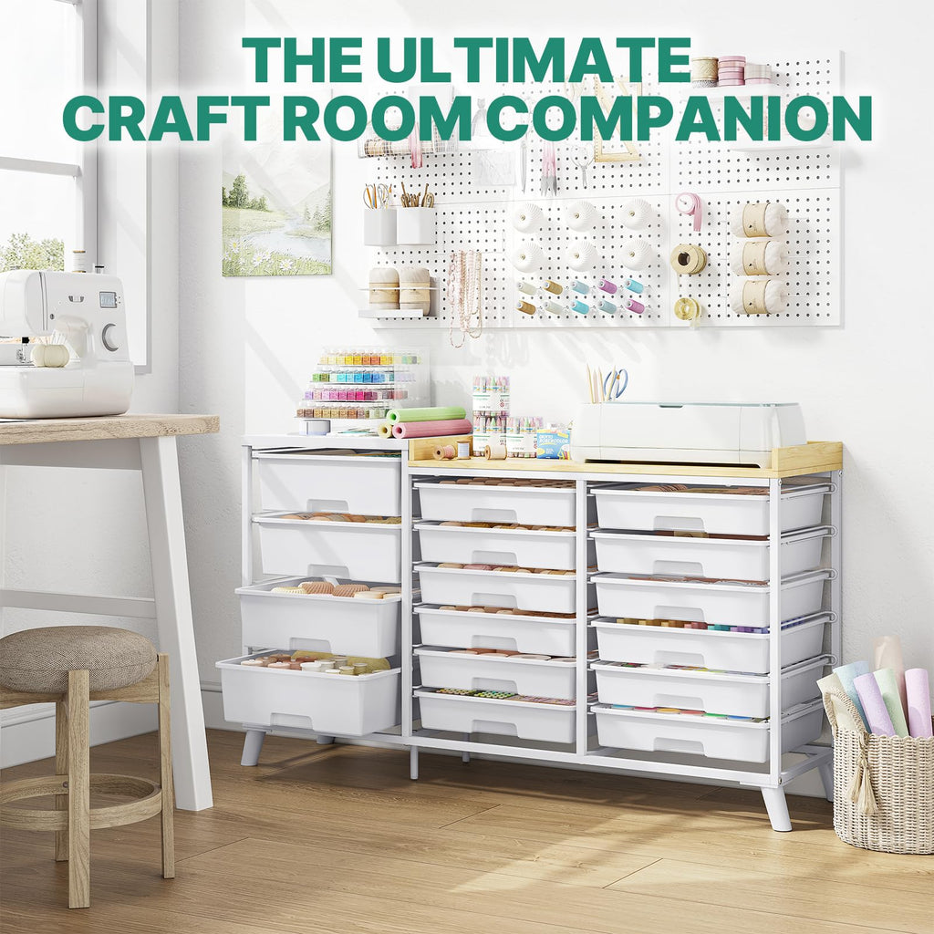 16-Drawer Craft Storage Cabinet with Open Shelves
