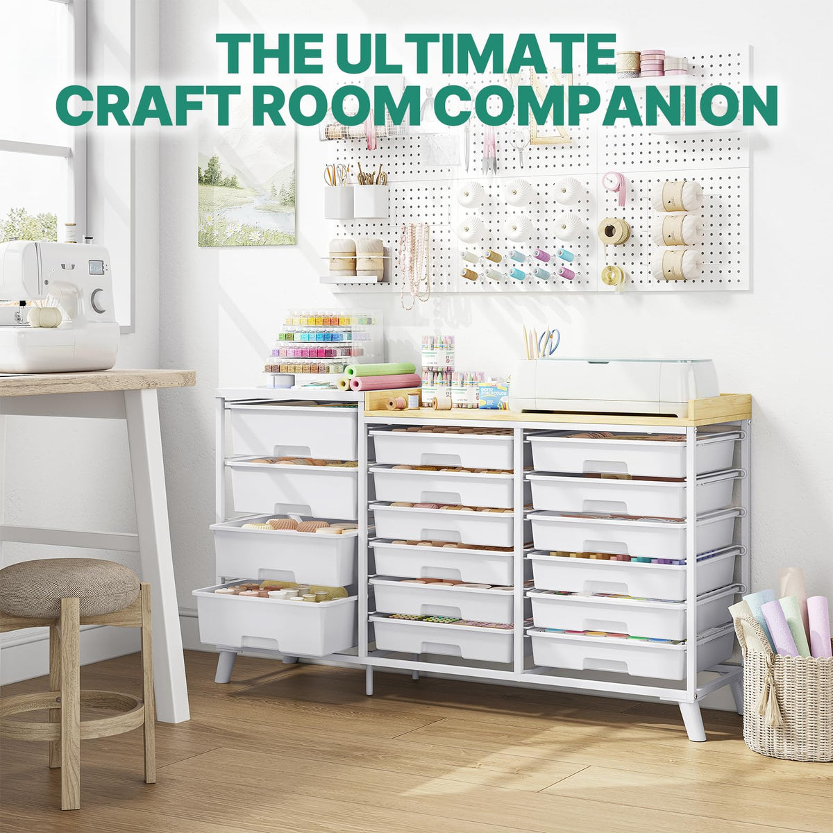 16-Drawer Craft Storage Cabinet with Open Shelves
