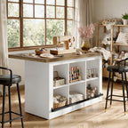 Tribesigns Craft Table with Storage, Counter Height Sewing Table, Art Desk Supply Storage for Craft Room, White&Brown
