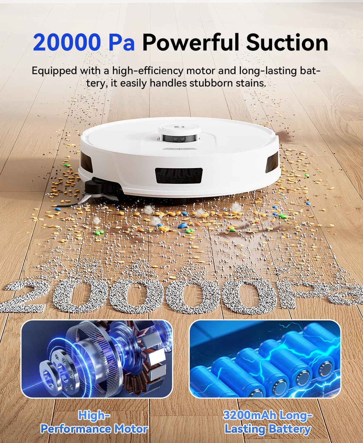 Robot Vacuum Cleaner 20,000 Pa Robot Vacuum and Mop,90 Day Self Emptying Vacuum Robot,Lidar Navigation,5G/2.4GWiFi APP Aspirateur Robot,Self-Charging Robot Vacuums for Pet,Floor,Carpet White