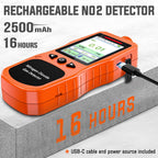 Portable Nitrogen Dioxide Gas Detector, 0-50PPM NO2 Monitor, Rechargeable Nitrogen Dioxide Meter for 16H Battery Life, NO2 Air Quality Meters with Alerts, Electrochemical Sensor