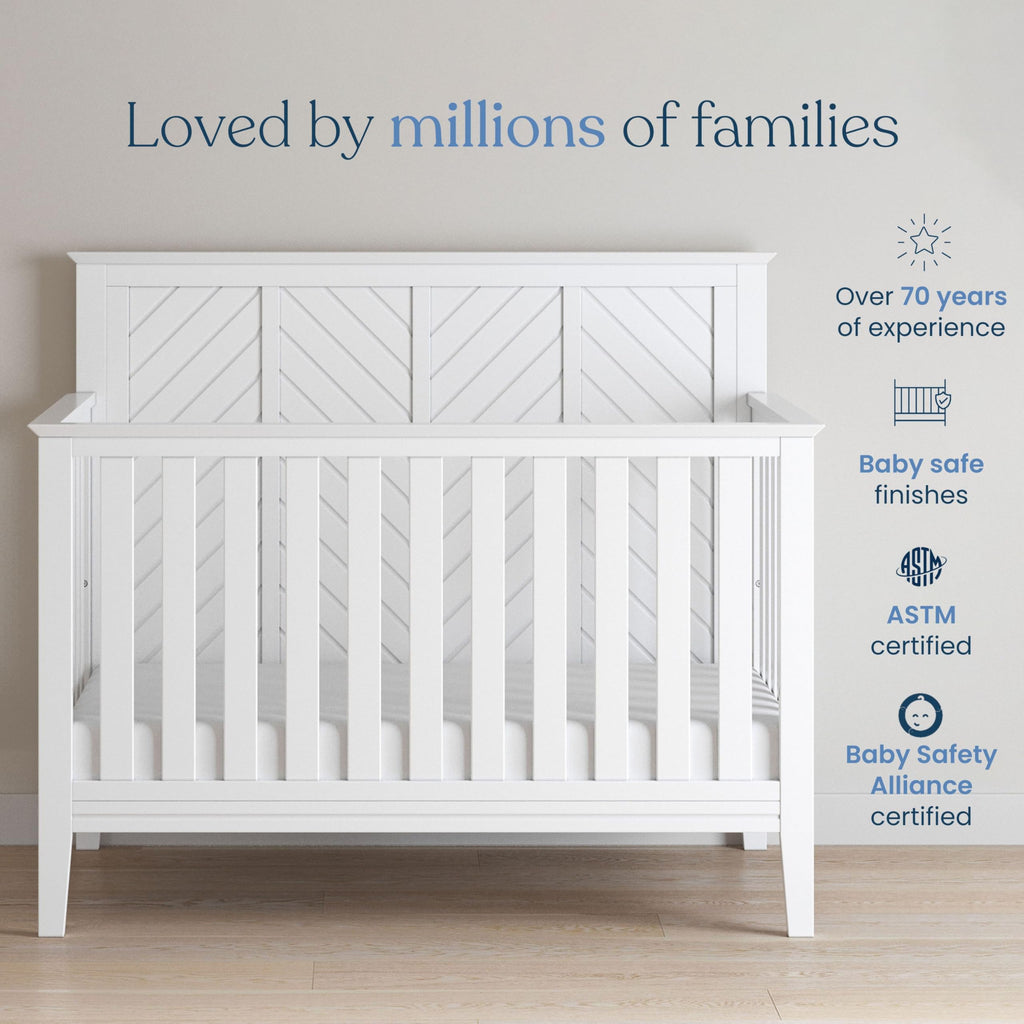 Child Craft Atwood 4-in-1 Convertible Baby Crib, Wooden Nursery Furniture Converts to Daybed, Toddler Bed and Full-Size Bed, 3 Mattress Height Adjustments, Non-Toxic Baby Safe Finish, Matte White