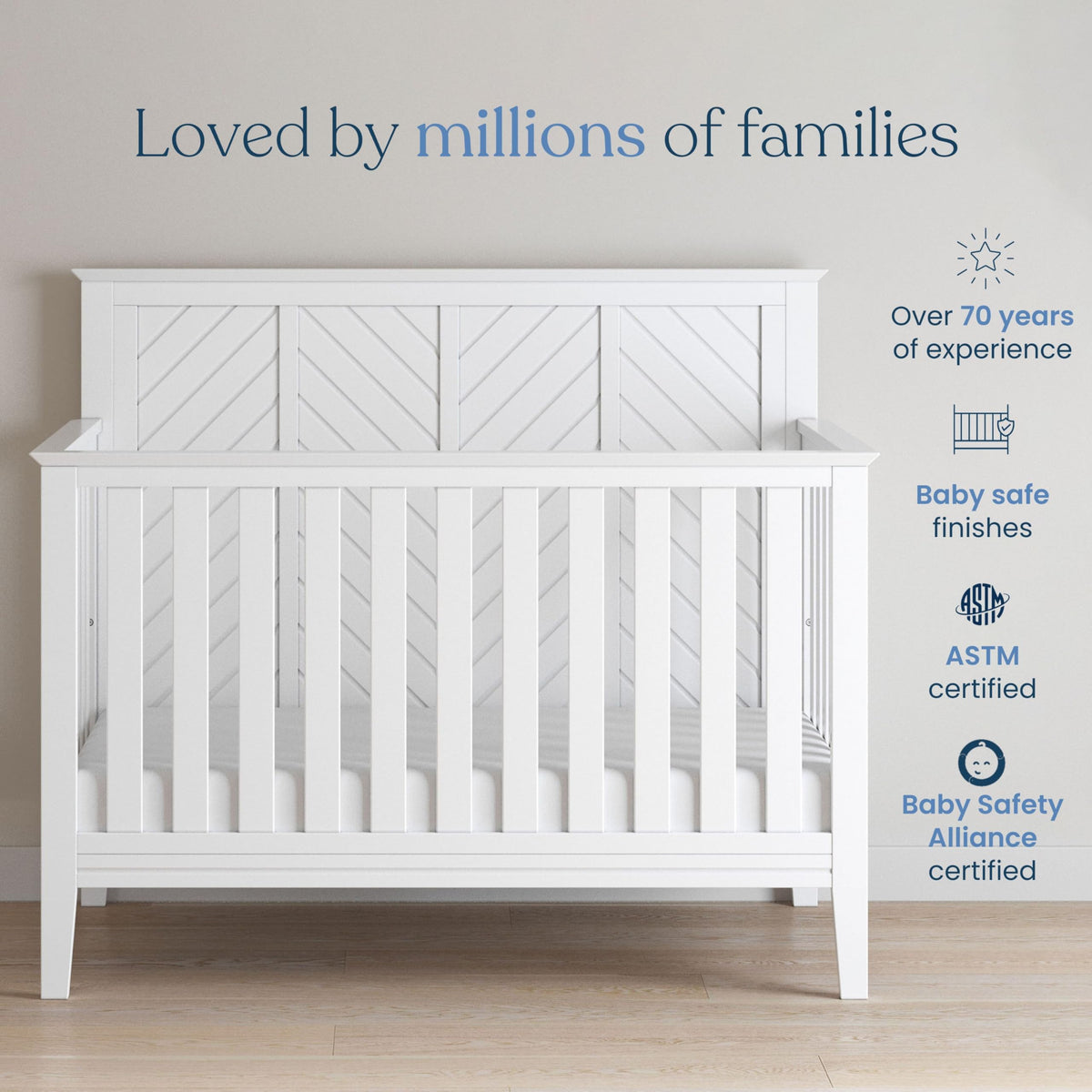 Child Craft Atwood 4-in-1 Convertible Baby Crib, Wooden Nursery Furniture Converts to Daybed, Toddler Bed and Full-Size Bed, 3 Mattress Height Adjustments, Non-Toxic Baby Safe Finish, Matte White