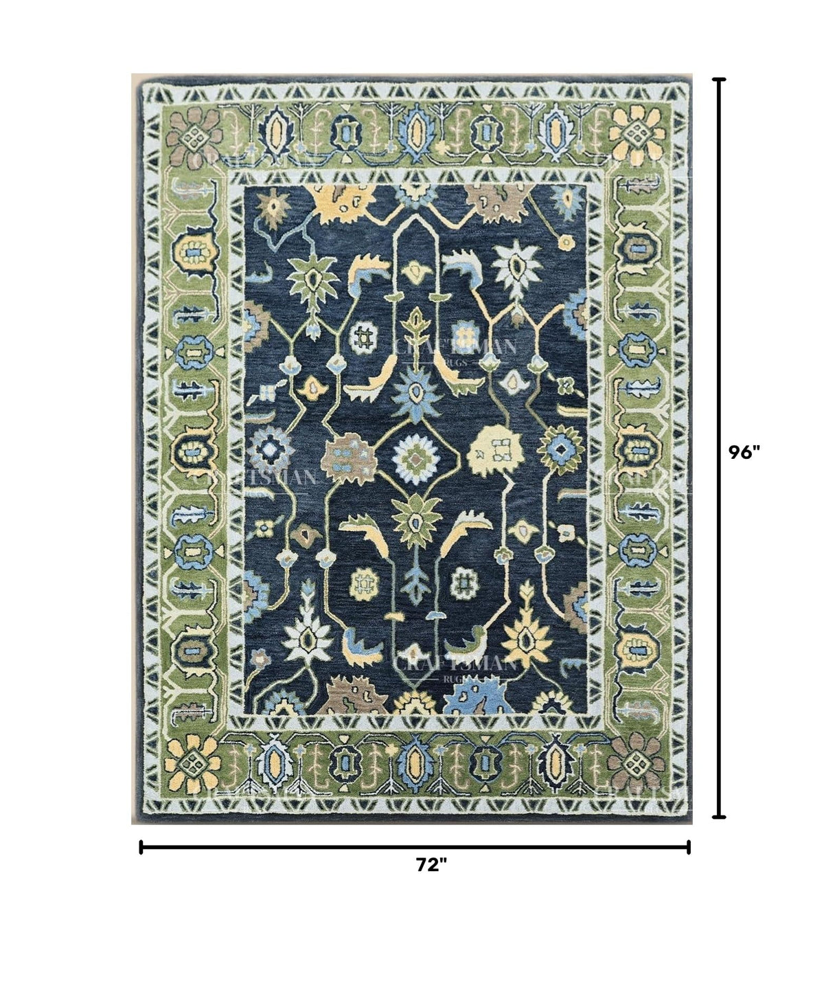 Handmade Premium Wool Rug with Traditional Motifs, Durable & Versatile, Easy to Reposition – Green Border 6x8 Feet, LE-141