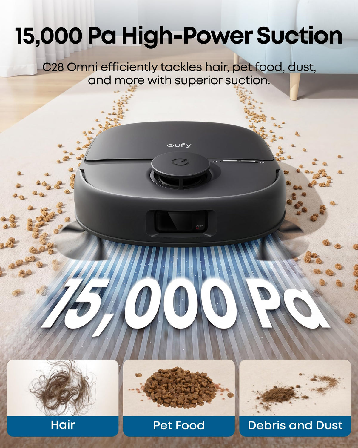 eufy C28 Robot Vacuum Cleaner and Mop for pet hair, 15,000 Pa